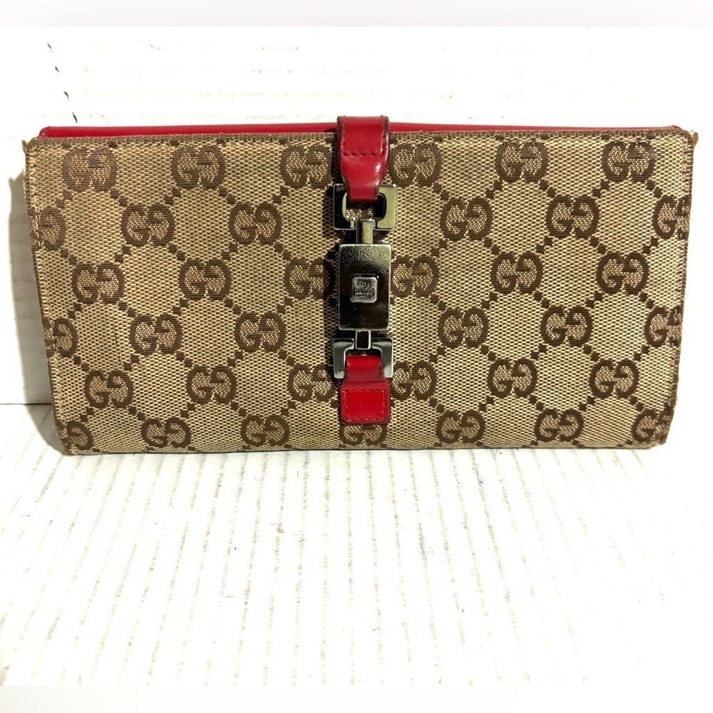 Gucci GG  vintage brown &  canvas jackie continental clutch/wallet